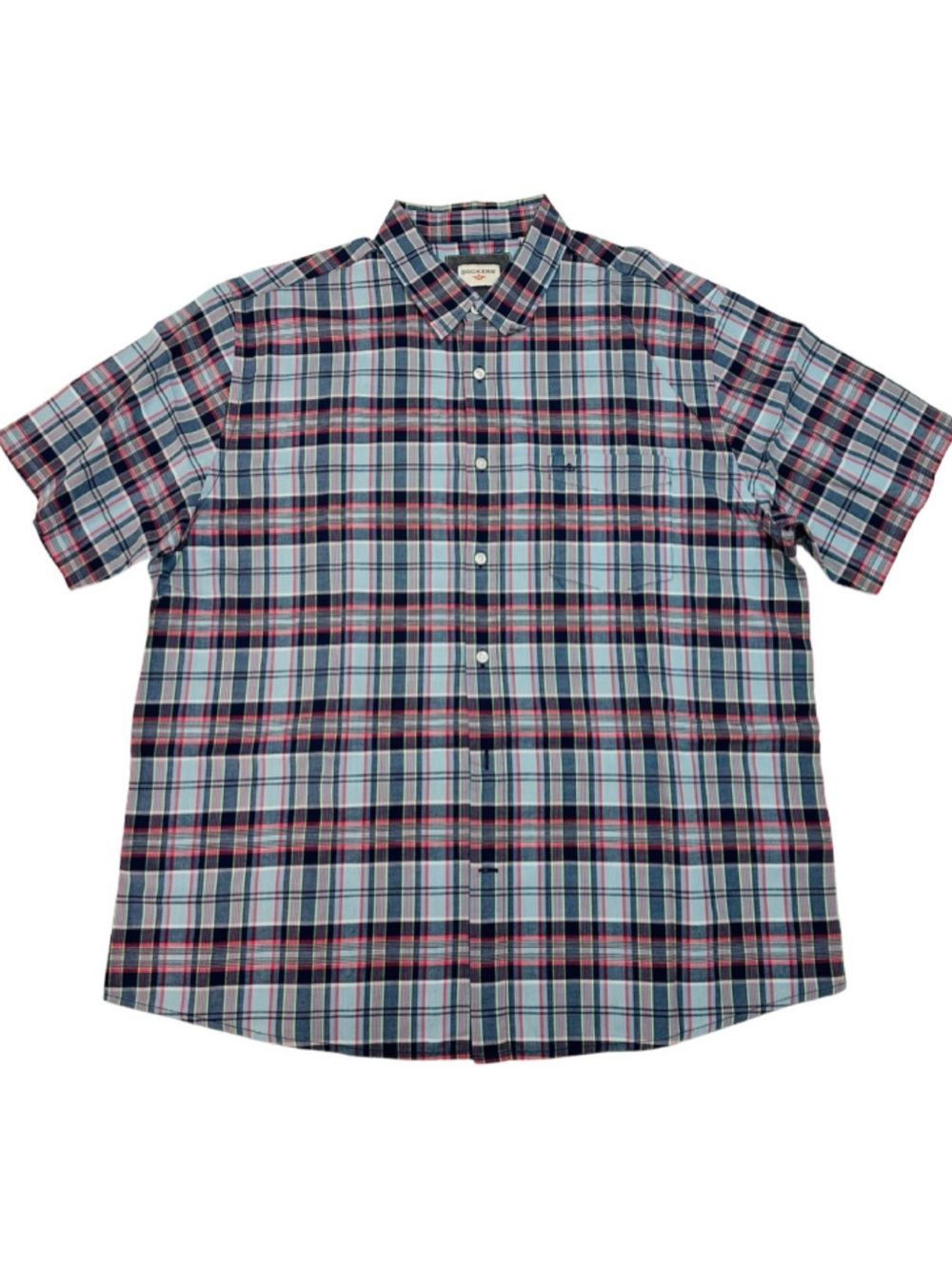 Dockers Mens XL Blue Red Plaid Short Sleeve Cotton Button Down Shirt